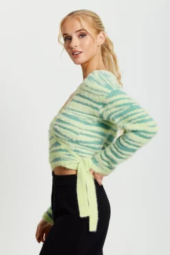 Cardigans^Liquorish Textured Zebra Wrap Cardigan In Yellow And Green Yellowgreen