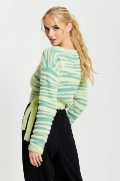 Cardigans^Liquorish Textured Zebra Wrap Cardigan In Yellow And Green Yellowgreen
