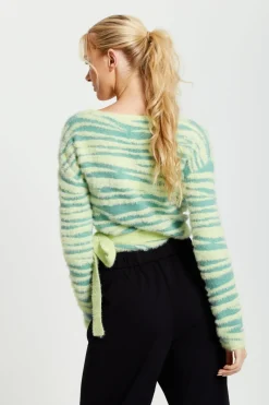 Cardigans^Liquorish Textured Zebra Wrap Cardigan In Yellow And Green Yellowgreen