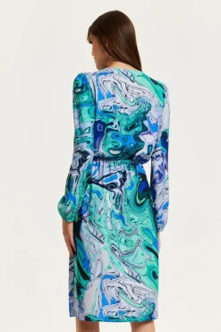 Midi Dresses^Liquorish Turquoise Marble Print Midi Wrap Dress Blue