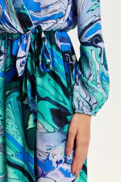 Midi Dresses^Liquorish Turquoise Marble Print Midi Wrap Dress Blue