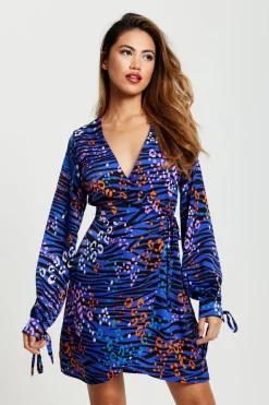 Mini Dresses^Liquorish Vivid Zebra Print Mini Wrap Dress In Blue