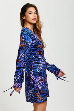 Mini Dresses^Liquorish Vivid Zebra Print Mini Wrap Dress In Blue