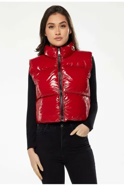 Outerwear^Liquorish Wet Look Gilet In Red
