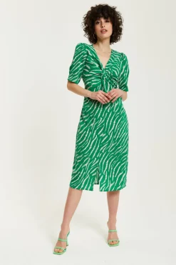 Midi Dresses^Liquorish Zebra Print Knot Front Midi Dress Green