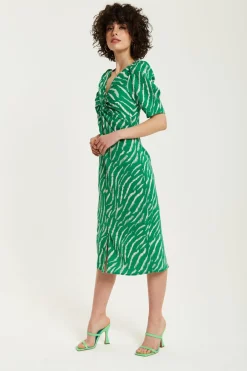 Midi Dresses^Liquorish Zebra Print Knot Front Midi Dress Green