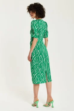 Midi Dresses^Liquorish Zebra Print Knot Front Midi Dress Green