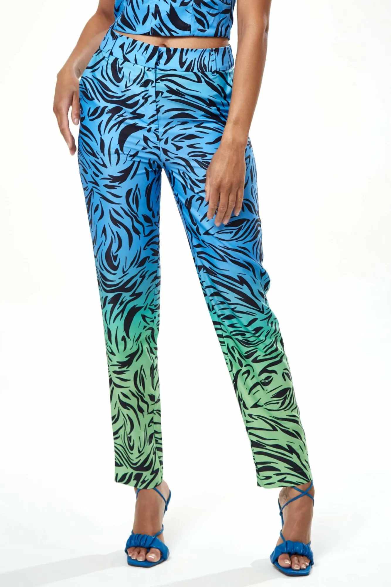 Trousers^Liquorish Zebra Print Ombre Trosuers In Blue And Green Bluegreen