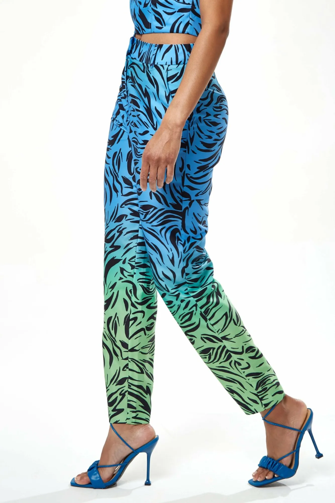Trousers^Liquorish Zebra Print Ombre Trosuers In Blue And Green Bluegreen