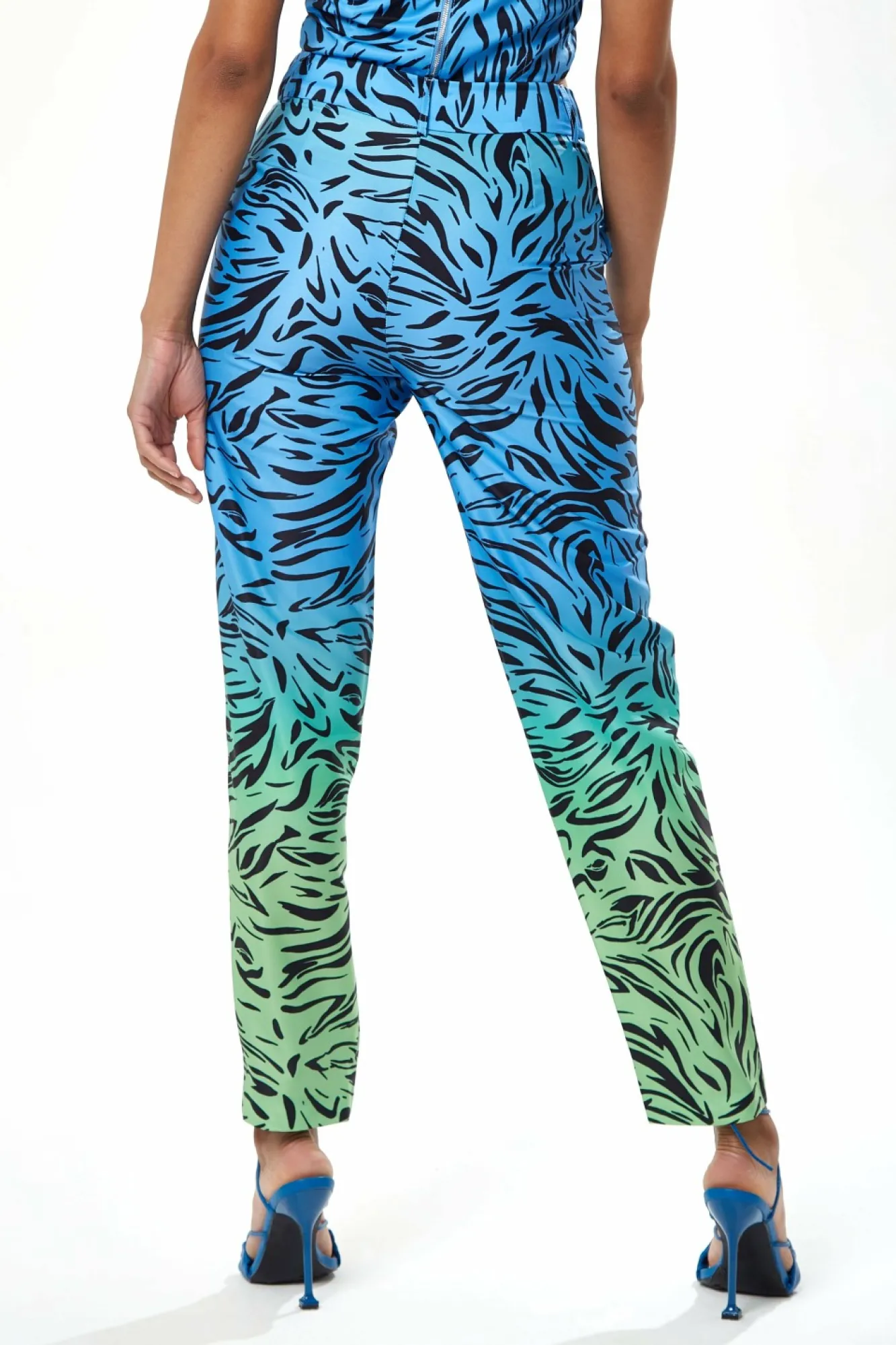 Trousers^Liquorish Zebra Print Ombre Trosuers In Blue And Green Bluegreen
