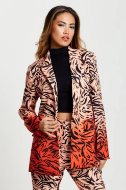 Outerwear^Liquorish Zebra Print Suit Blazer In Orange And Nude Orangenude
