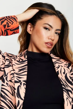 Outerwear^Liquorish Zebra Print Suit Blazer In Orange And Nude Orangenude