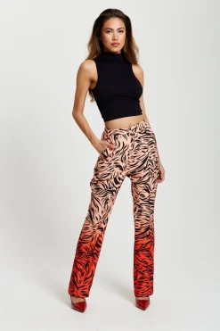 Trousers^Liquorish Zebra Print Suit Trousers With Slit Detail Orangenude