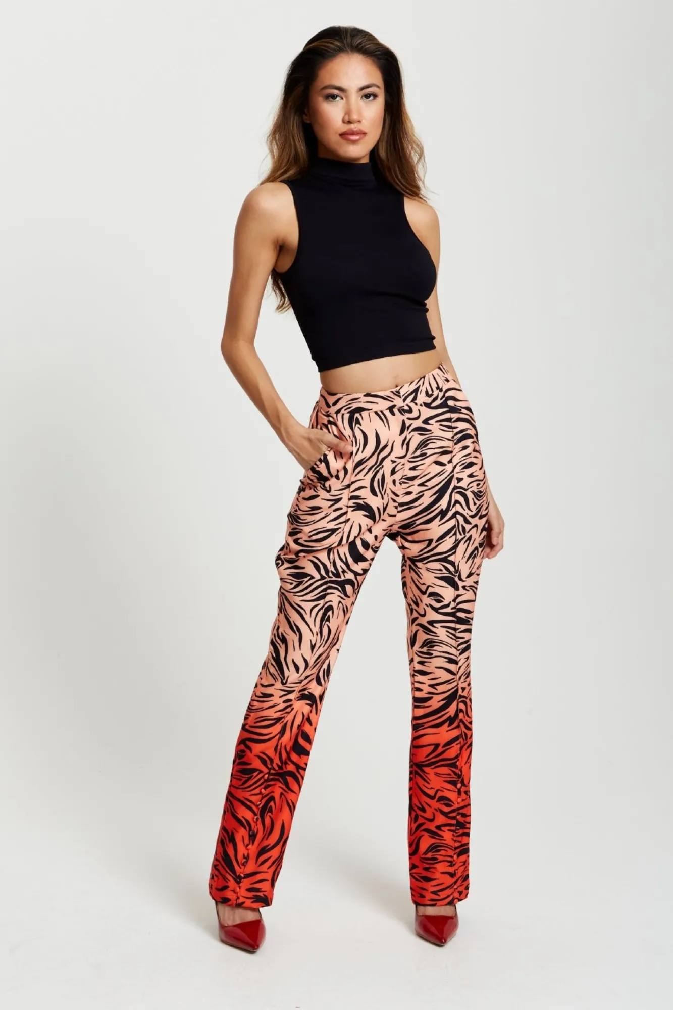 Trousers^Liquorish Zebra Print Suit Trousers With Slit Detail Orangenude