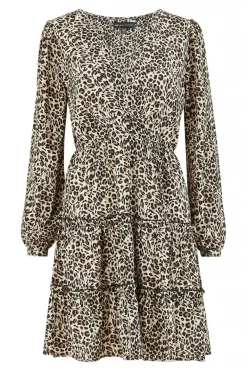Mini Dresses^Mela London Animal Tiered Wrap Dress Brown