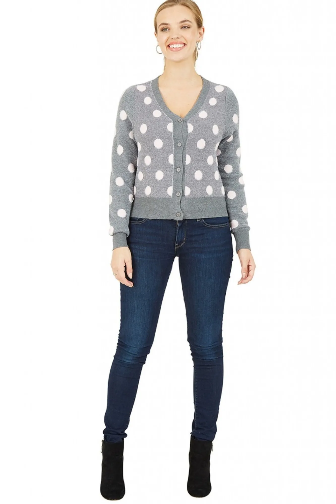 Cardigans^Mela London Buttoned Down Spot Cardigan Grey