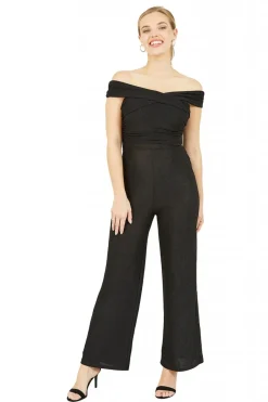 Jumpsuits^Mela London Crossover Bardot Jumpsuit Black