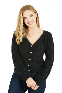 Cardigans^Mela London Diamond Stitch Knitted Cardigan Black