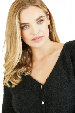Cardigans^Mela London Diamond Stitch Knitted Cardigan Black