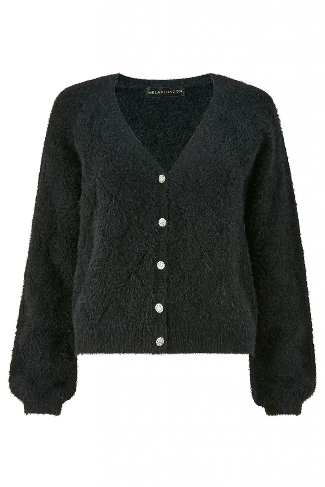 Cardigans^Mela London Diamond Stitch Knitted Cardigan Black