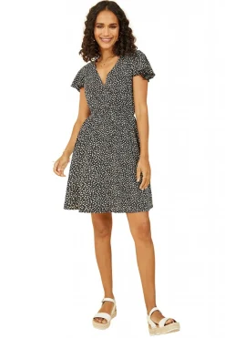 Mini Dresses^Mela London Ditsy Daisy Print Skater Dress Black