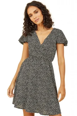 Mini Dresses^Mela London Ditsy Daisy Print Skater Dress Black