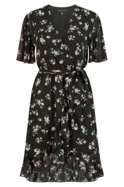 Mini Dresses^Mela London Floral Frill Wrap Dress Black