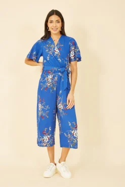 Jumpsuits^Mela London Floral Print Jumpsuit With Angel Sleeves Blue