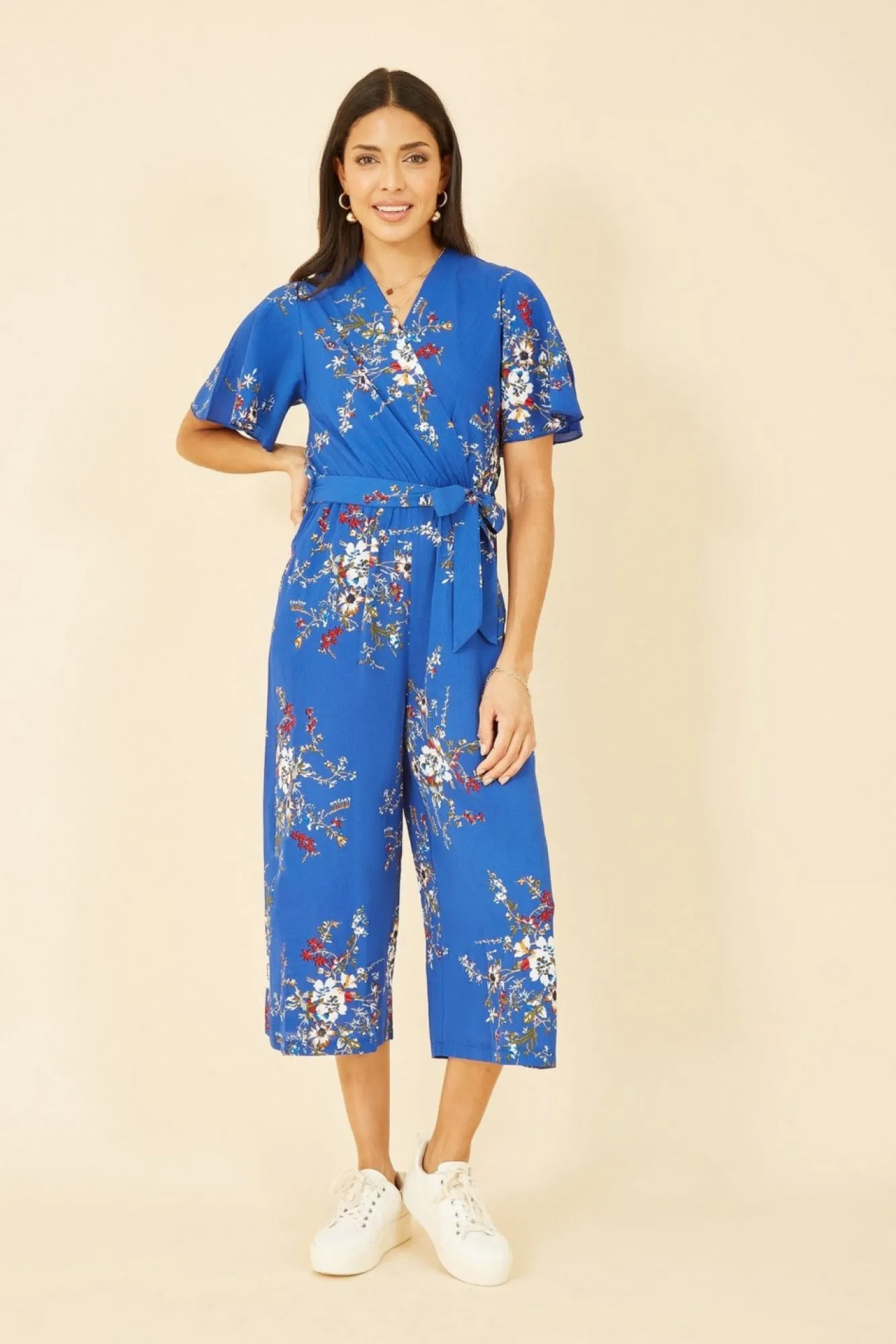 Jumpsuits^Mela London Floral Print Jumpsuit With Angel Sleeves Blue