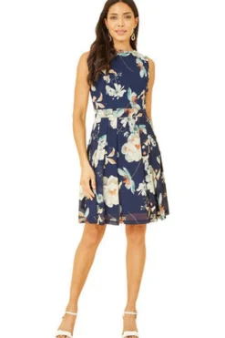 Mini Dresses^Mela London Floral Skater Dress Navy