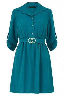 Mini Dresses^Mela London Gold Buckle Shirt Dress Blue