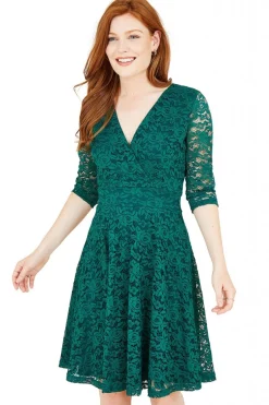 Mini Dresses^Mela London Lace Skater Dress Green