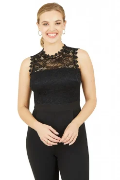 Jumpsuits^Mela London Lace Stretch Fitted Jumpsuit Black