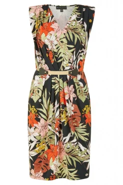 Mini Dresses^Mela London Leaf Print Jersey Pocket Dress Black