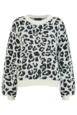 Jumpers^Mela London Leopard Knitted Fluffy Jumper Black