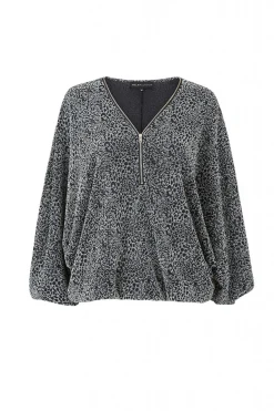 Blouses^Mela London Leopard Zip Top Silver