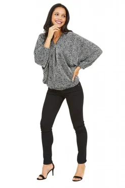 Blouses^Mela London Leopard Zip Top Silver