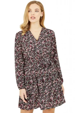 Mini Dresses^Mela London Mela Ditsy Flower Wrap Frill Dress Black