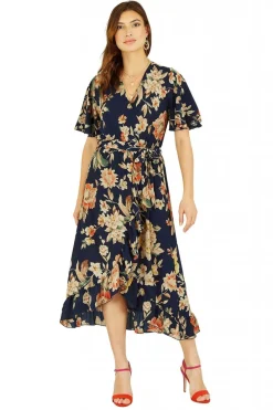 Midi Dresses^Mela London Navy Winter Floral Wrap Midi Dress Blue