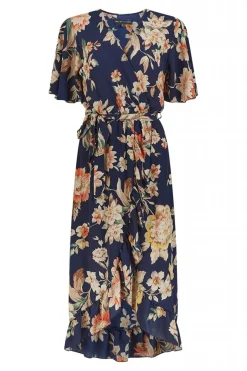 Midi Dresses^Mela London Navy Winter Floral Wrap Midi Dress Blue