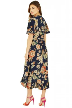 Midi Dresses^Mela London Navy Winter Floral Wrap Midi Dress Blue