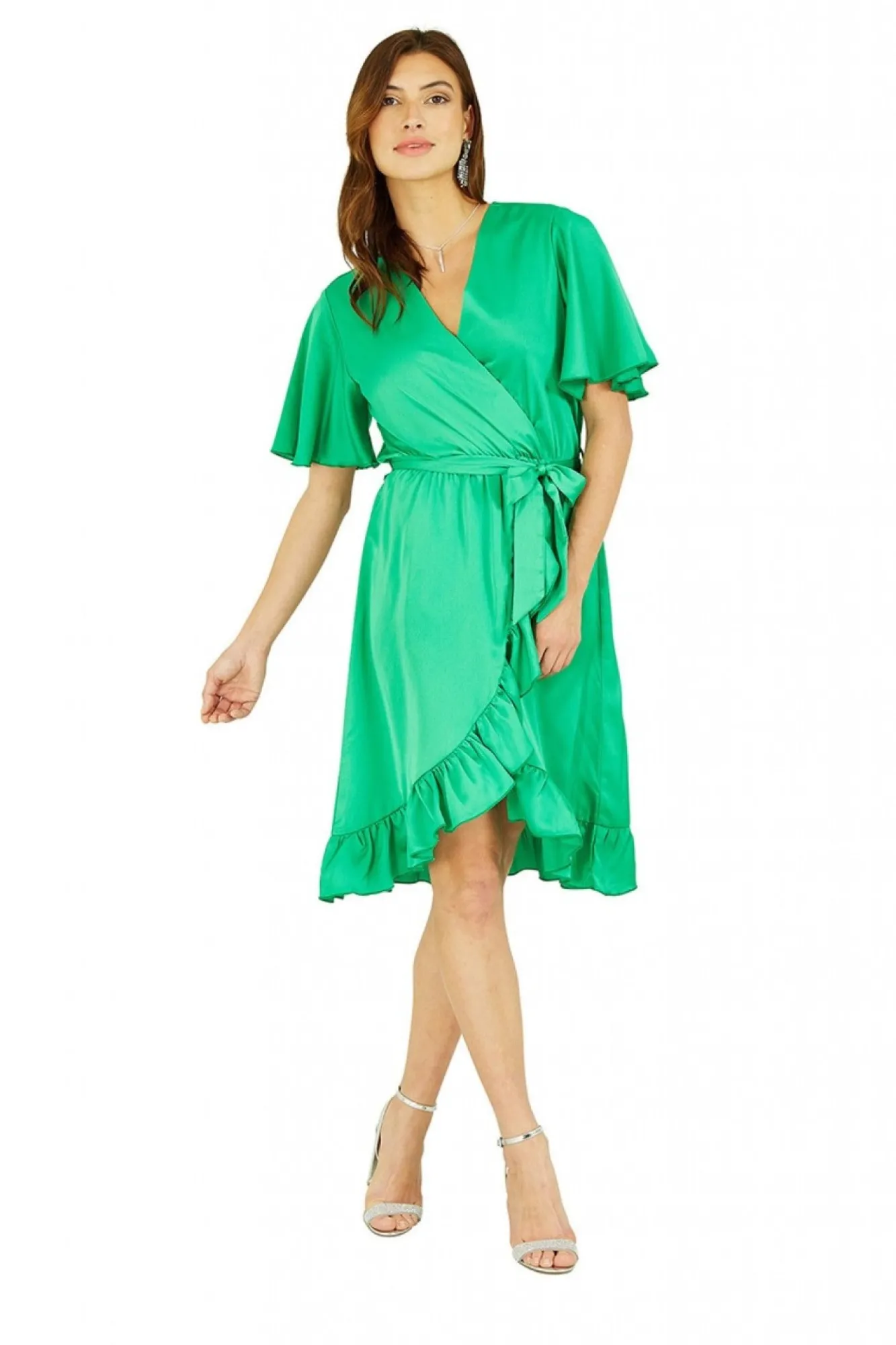 Mini Dresses^Mela London Satin Wrap Dress Green