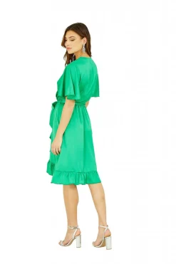 Mini Dresses^Mela London Satin Wrap Dress Green