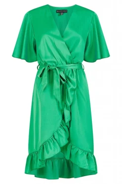 Mini Dresses^Mela London Satin Wrap Dress Green