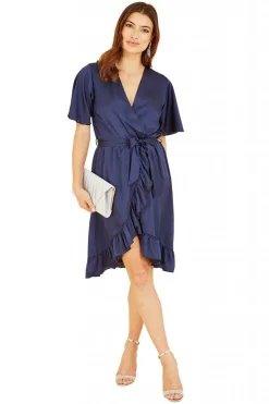 Mini Dresses^Mela London Satin Wrap Dress Navy