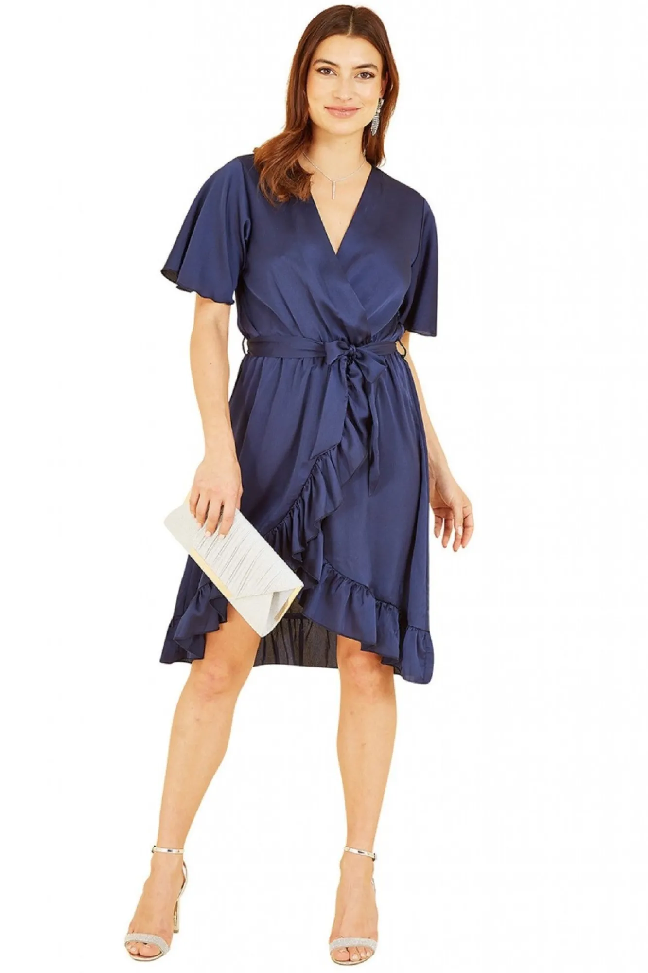 Mini Dresses^Mela London Satin Wrap Dress Navy