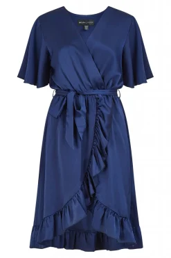 Mini Dresses^Mela London Satin Wrap Dress Navy