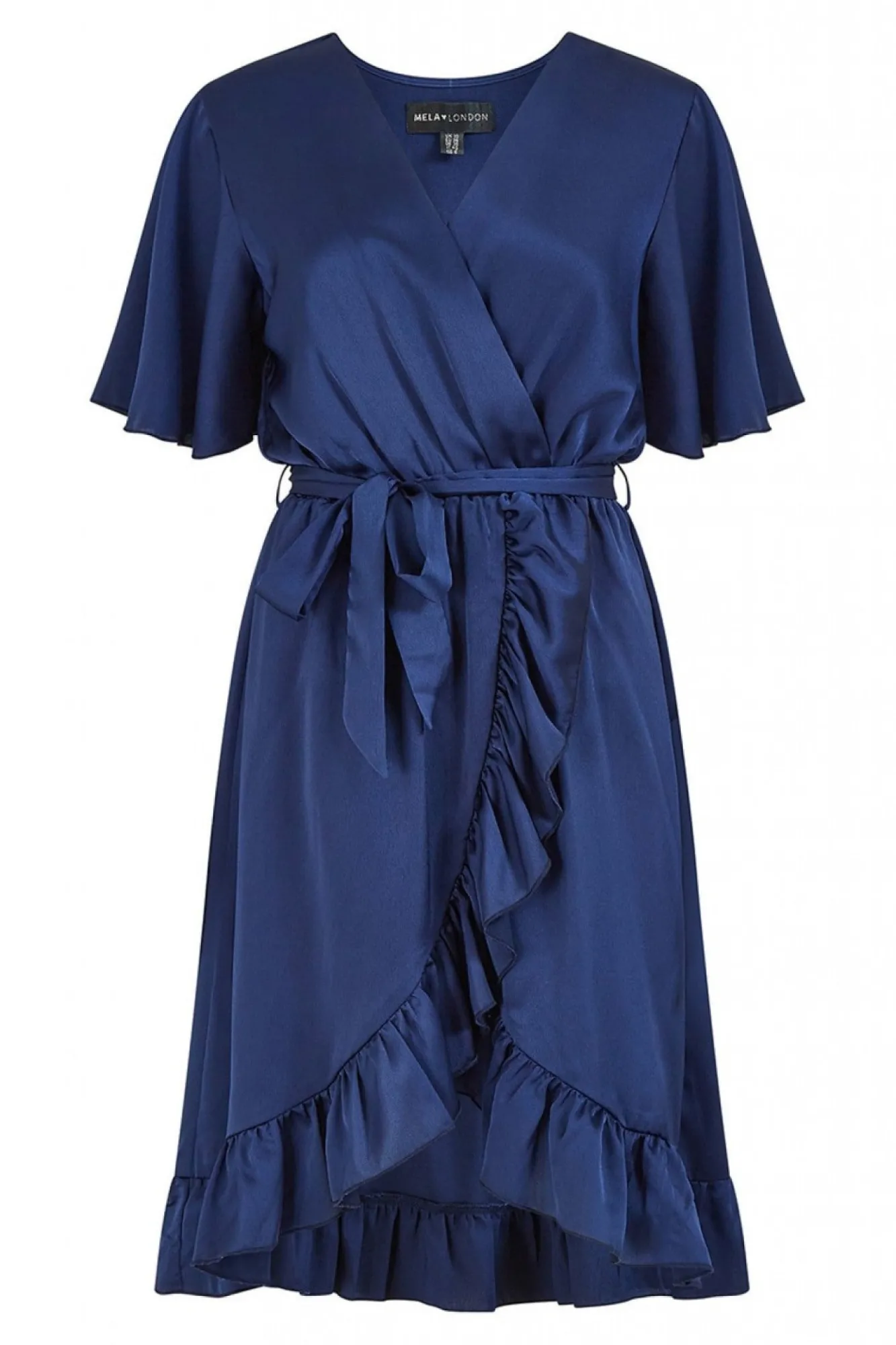 Mini Dresses^Mela London Satin Wrap Dress Navy