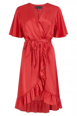 Mini Dresses^Mela London Satin Wrap Dress Red