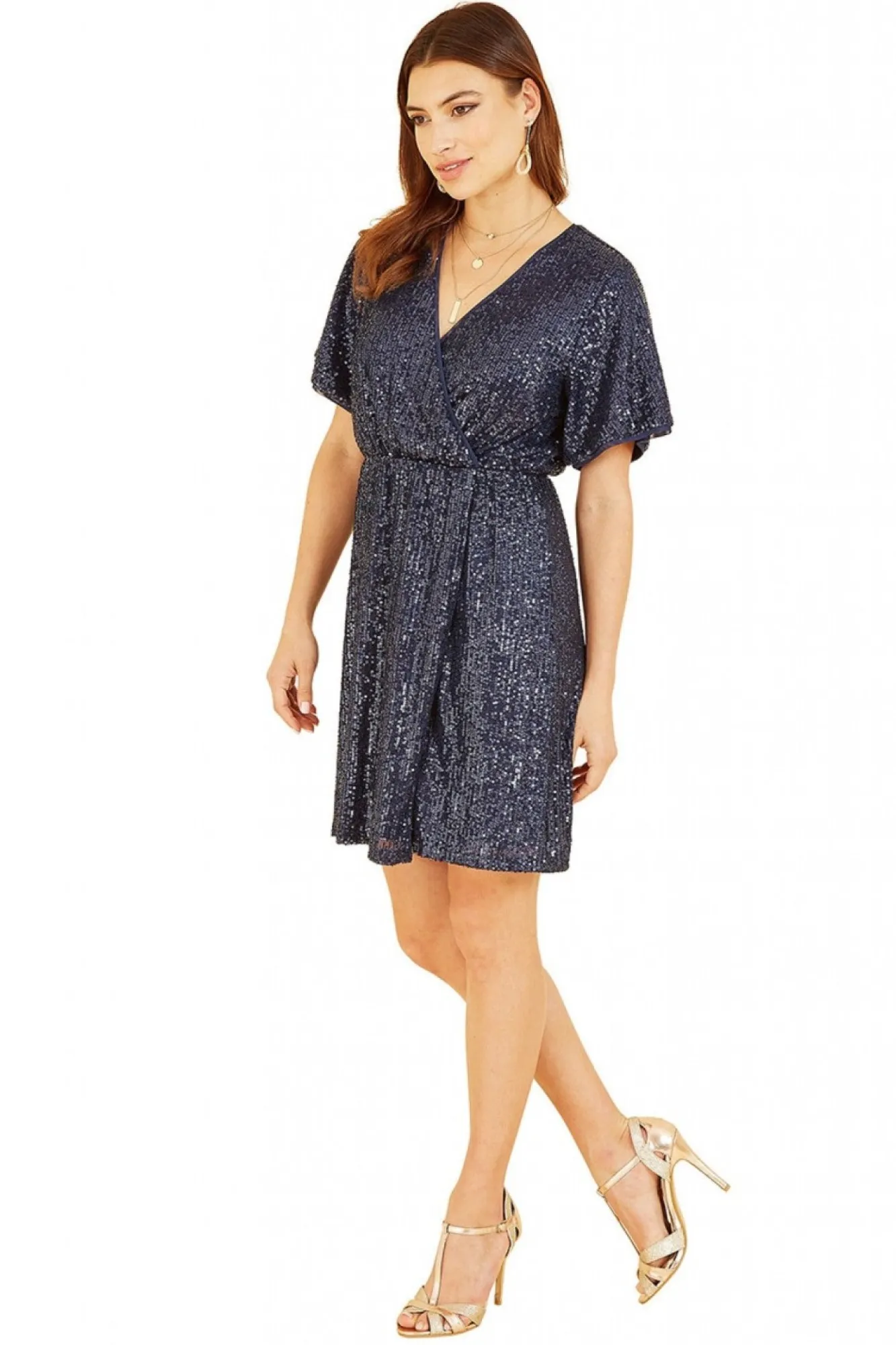 Mini Dresses^Mela London Sequin Kimono Sleeve Wrap Dress Navy